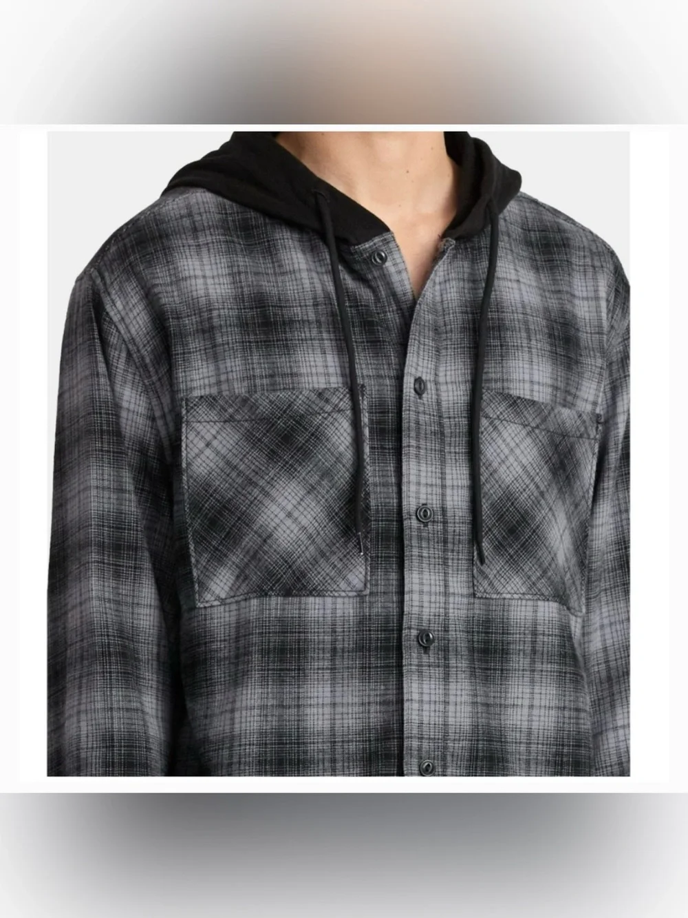 Size 2XL No Boundaries Black and Gray Hooded Oversized Fit Flannel